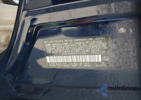 2007 Lexus Es 350 from USA, damaged, VIN JTHBJ46G572115496